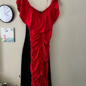 Red synch dress off shoulder